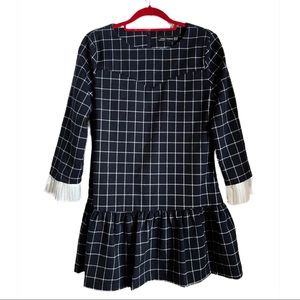 Zara check dress, long sleeve mini dress, size M, navy blue